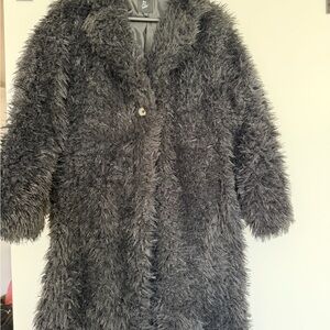 art class Black Shaggy Faux Fur Teddy Coat